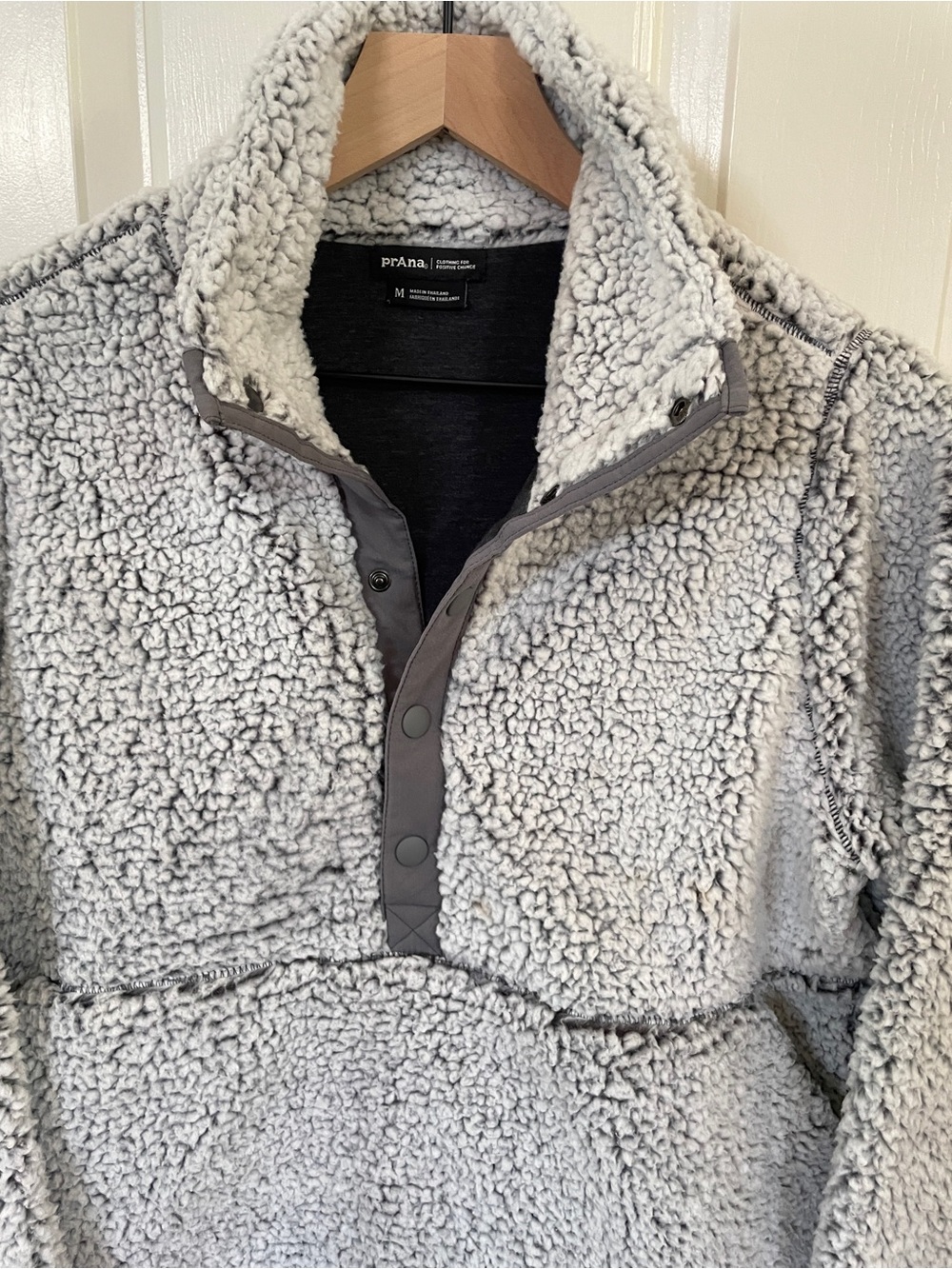 prAna Polar Escape Snap Up Sherpa Fleece Pullover Sweater Light Grey Medium M